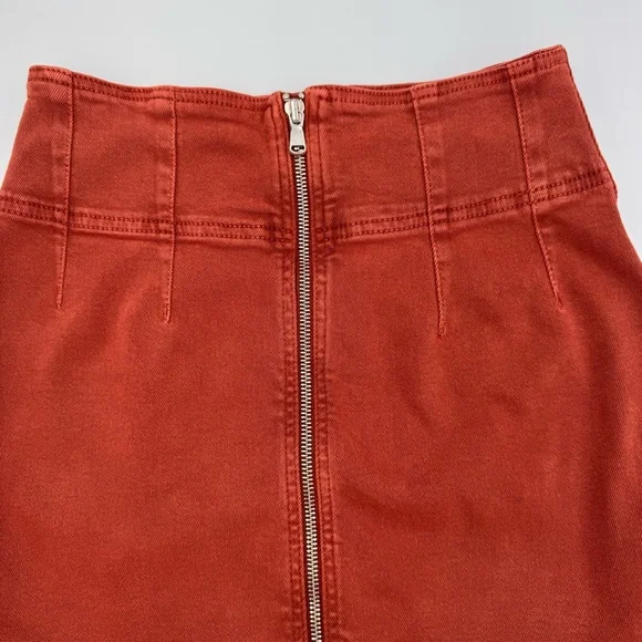 Free People Zip-Up Orange Denim Mini Skirt - Picture 2 of 8